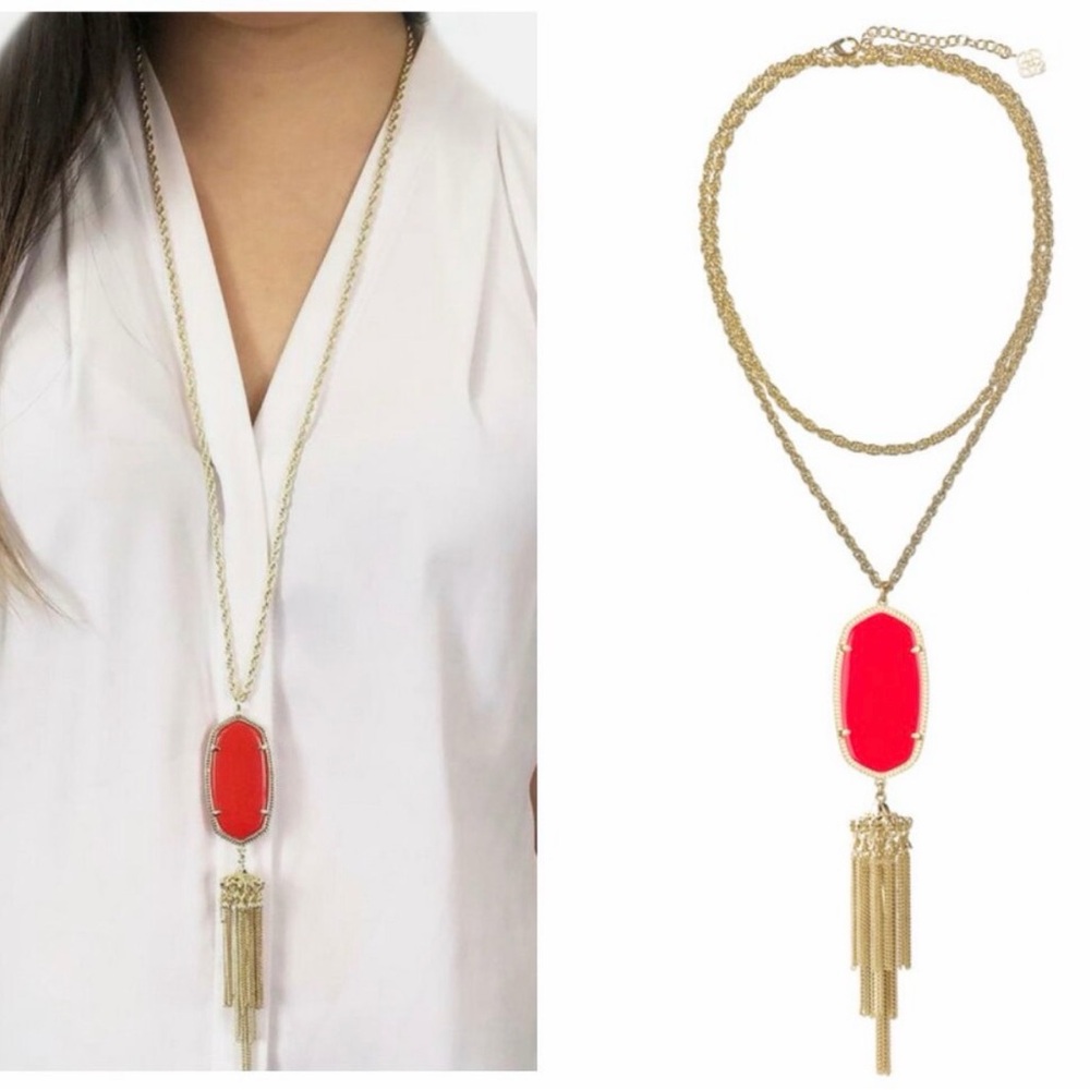 Kendra Scott Rayne Gold and Deep Red Tassel Necklace - Picture 7 of 8